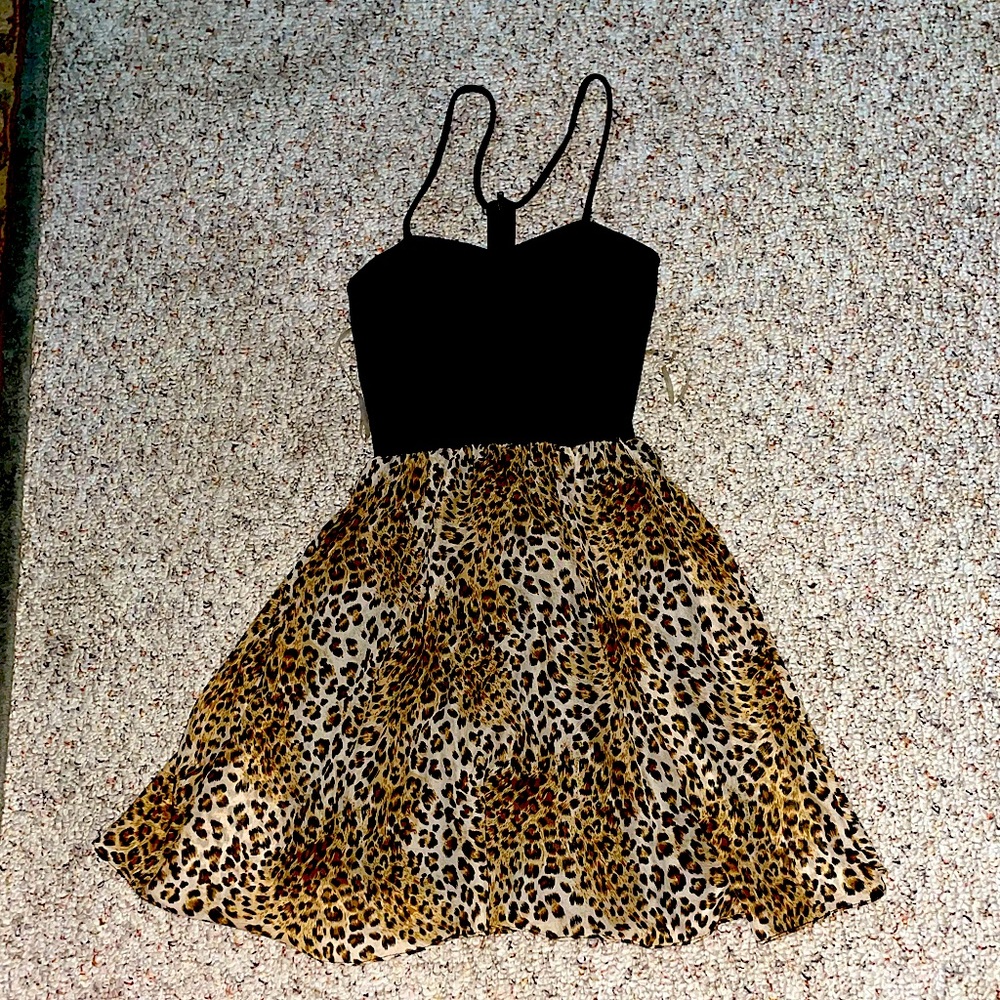 leopard print dress with zipper in back and track straps
